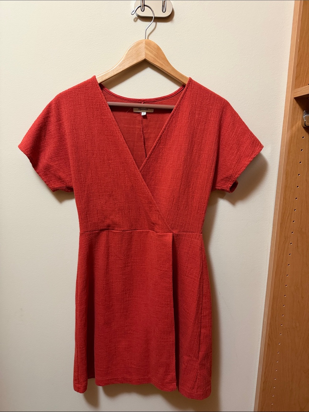 Madewell Red Textured V-Neck Short Dress